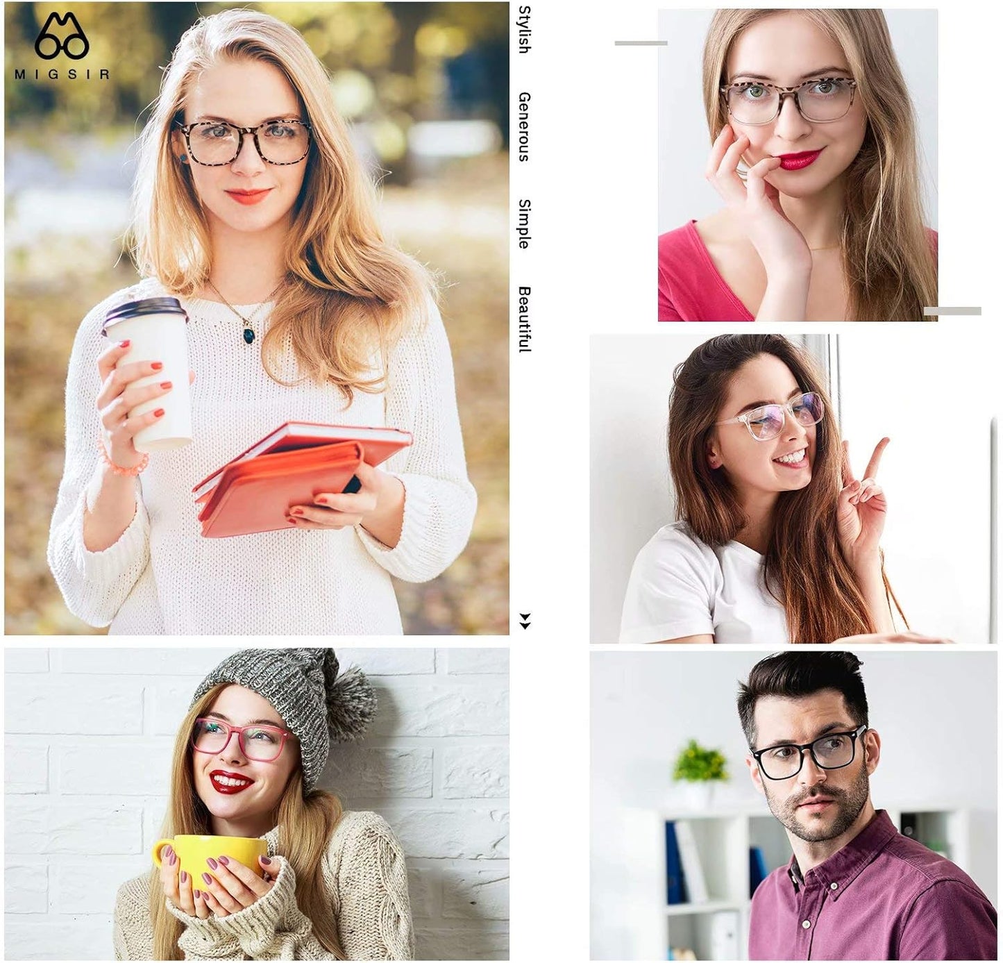 6 Pack Blue Light Blocking Glasses for Computer Gaming, Fashion Fake anti Eye Strain Eyeglasses for Women Men (A1 5 Pack Mix)