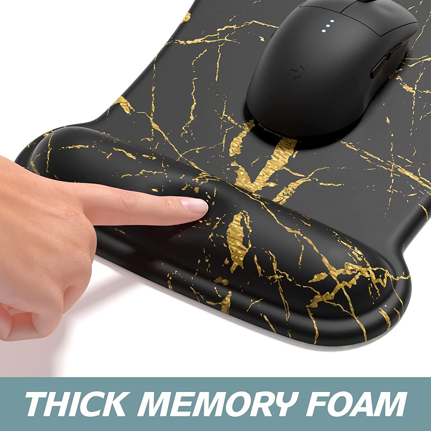 Mouse Pad Wrist Support Keyboard Wrist Rest Pad Ergonomic Mousepad Non-Slip Memory Foam Keyboard Pad Easy Typing Pain Relief Perfect for PC Laptop Gaming Office, Black Gold Marble
