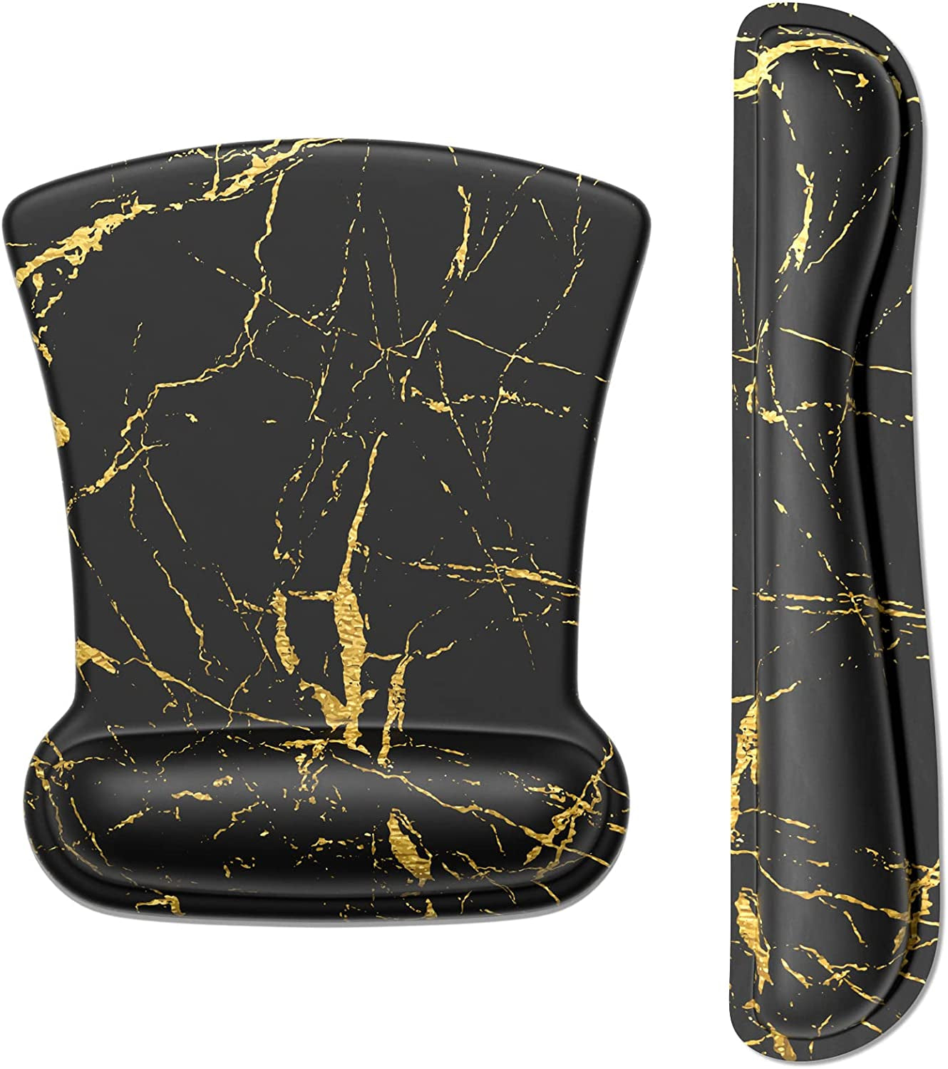 Mouse Pad Wrist Support Keyboard Wrist Rest Pad Ergonomic Mousepad Non-Slip Memory Foam Keyboard Pad Easy Typing Pain Relief Perfect for PC Laptop Gaming Office, Black Gold Marble