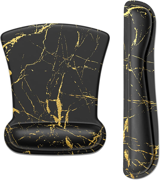 Mouse Pad Wrist Support Keyboard Wrist Rest Pad Ergonomic Mousepad Non-Slip Memory Foam Keyboard Pad Easy Typing Pain Relief Perfect for PC Laptop Gaming Office, Black Gold Marble